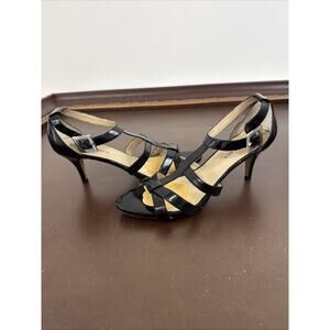 Ellen Tracy 9 black Patent Strappy sandals open toe heels shoes VAIL women’s
